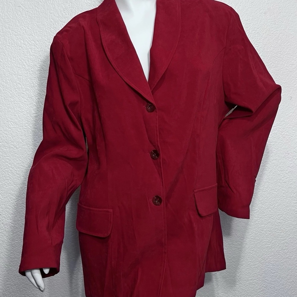 Vtg Sally Women Sz 3X Blazer Skirt Set Red velvet Longline Retro Career USA